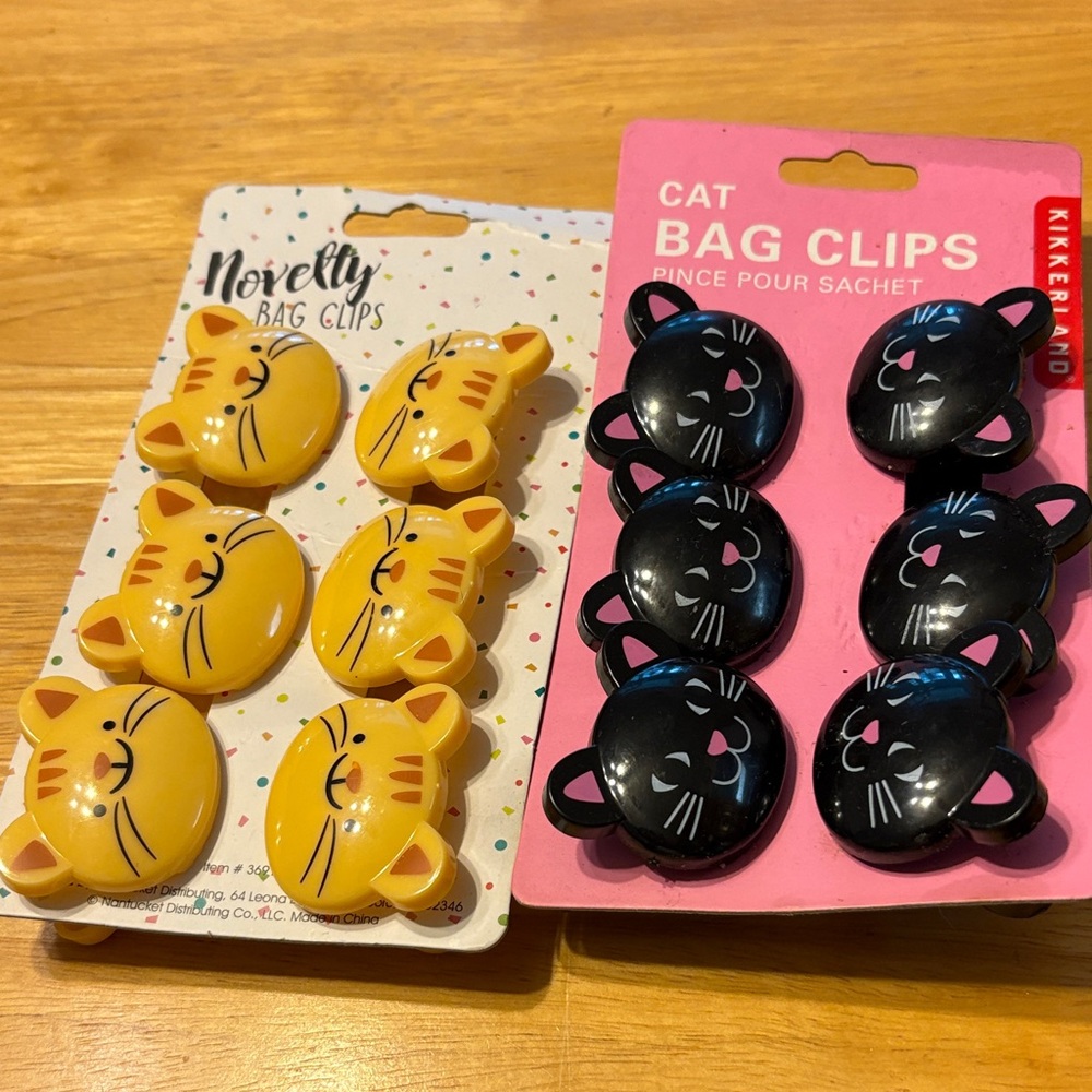 Kikkerland Black Cat Bag Clips — 6 Pack. 2 sets
